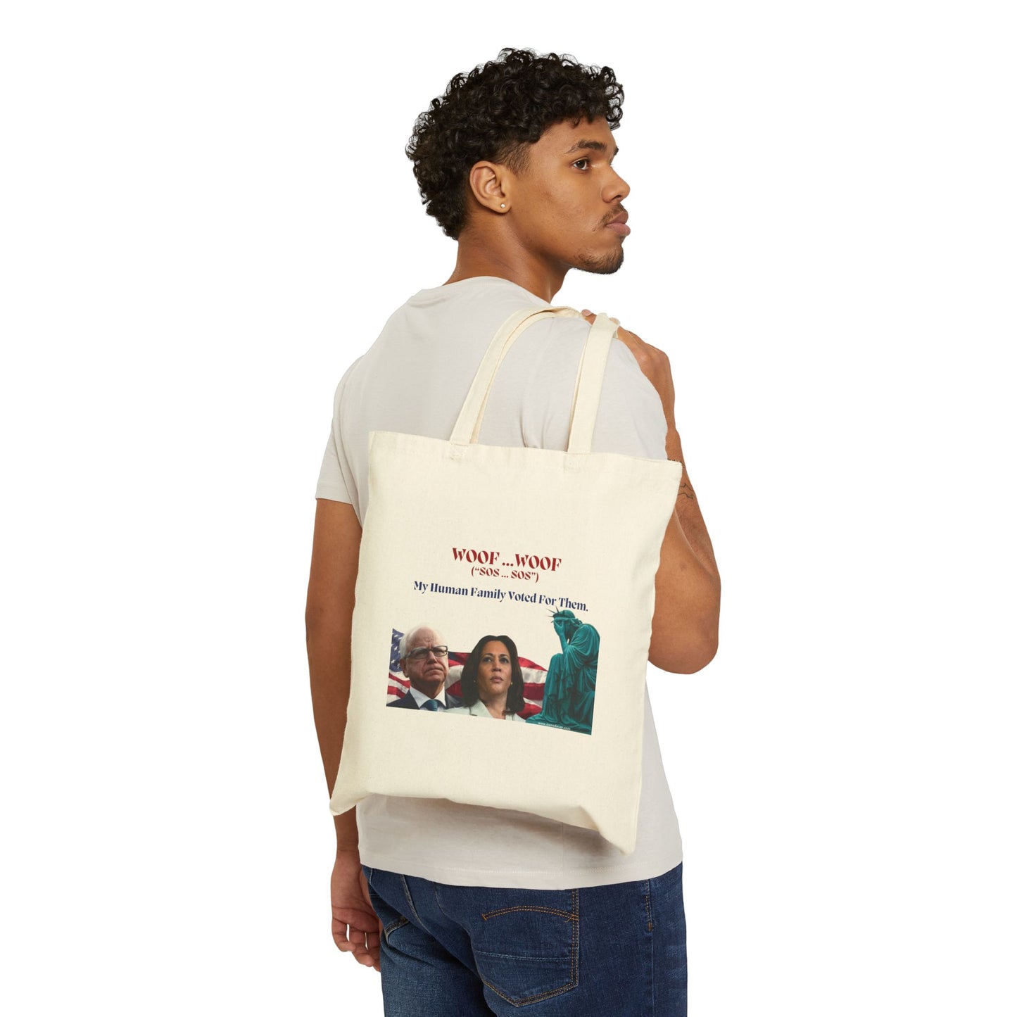 Humorous Cotton Canvas Tote Bag - "Woof...Woof" - Ideal for Pet Lovers and Political Enthusiasts