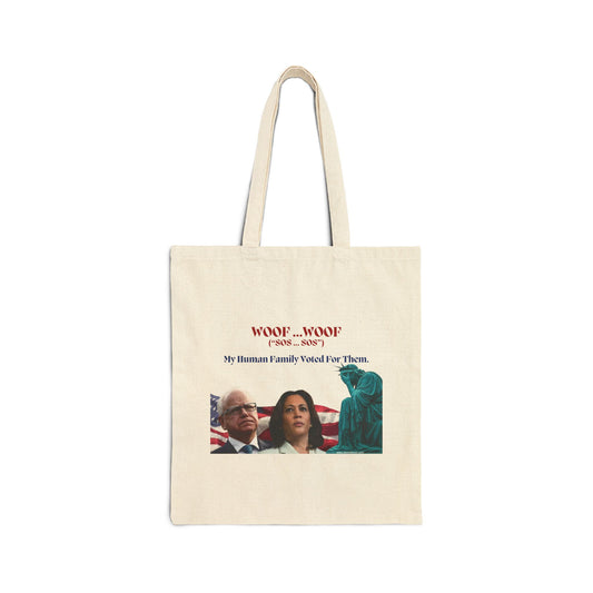 Humorous Cotton Canvas Tote Bag - "Woof...Woof" - Ideal for Pet Lovers and Political Enthusiasts