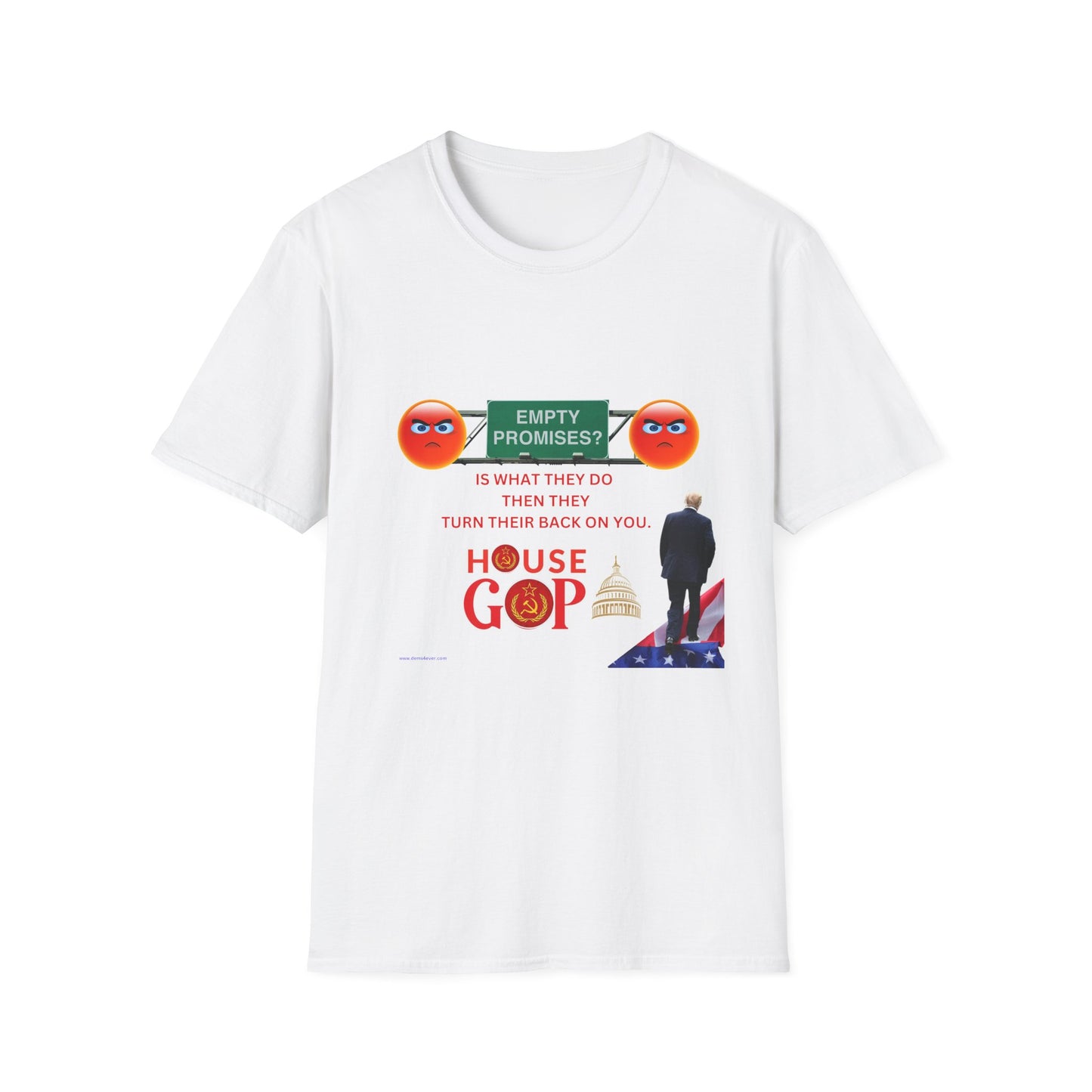 Political Statement Unisex Softstyle T-Shirt - "Empty Promises?" GOP Design